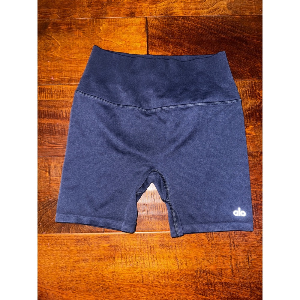Alo Yoga Mindful Movement Seamless Biker Shorts Navy Blue High Waist Workout